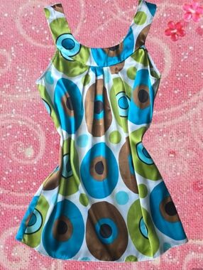 Retro  Y2K Satin Circle Print Mod Top Medium